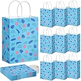 Gilprop 24 Pcs Cute Hawaiian Blue Pink Party Favor Gift Paper Bags with Handle Cartoon Animation Paper Goodie Bags for Birthday Party Supplies Decorations