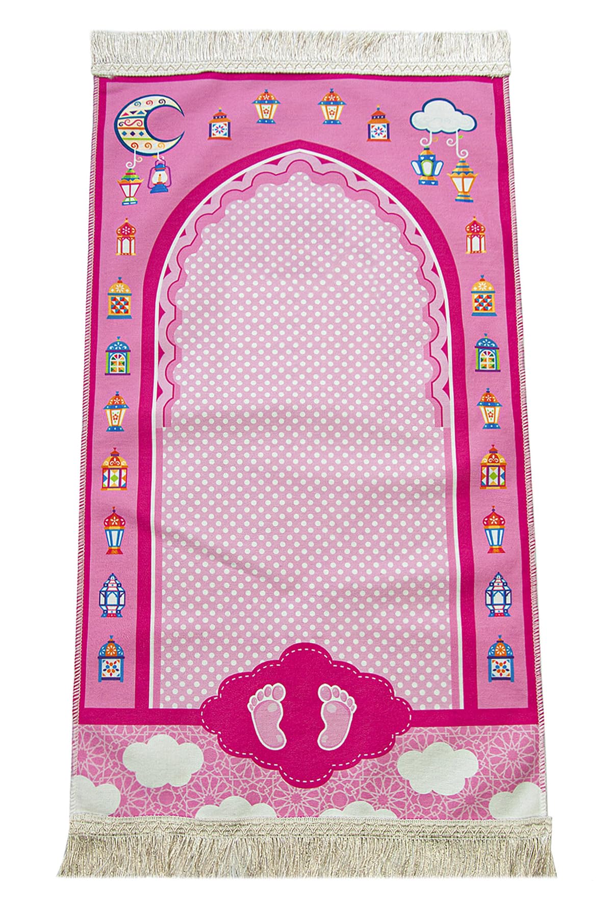 Ihvan Online Muslim Prayer Rug for Kids, Islamic Gifts Praying Mat, Design Janamaz Sajadah, Soft Salah Mat Carpet, Travel Praying Rug, Patterned Pink-2