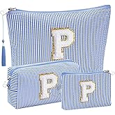 Initial Gifts Travel Cosmetic Makeup Pouch Bags Sets for Purse, 3pcs Stoney Clover Dupes Pouch Makeup Bag, Personalized Cosmetic Bags Set for Women, Make up Bag for Teen Girls 13 14 15 16 17 (P, Blue)