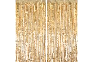 TOTAFAM Champagne Fringe Backdrops 2 Pack, Foil Fringe Curtains Door Streamers for Birthday Wedding Bridal Shower Holiday Graduation Party Decorations