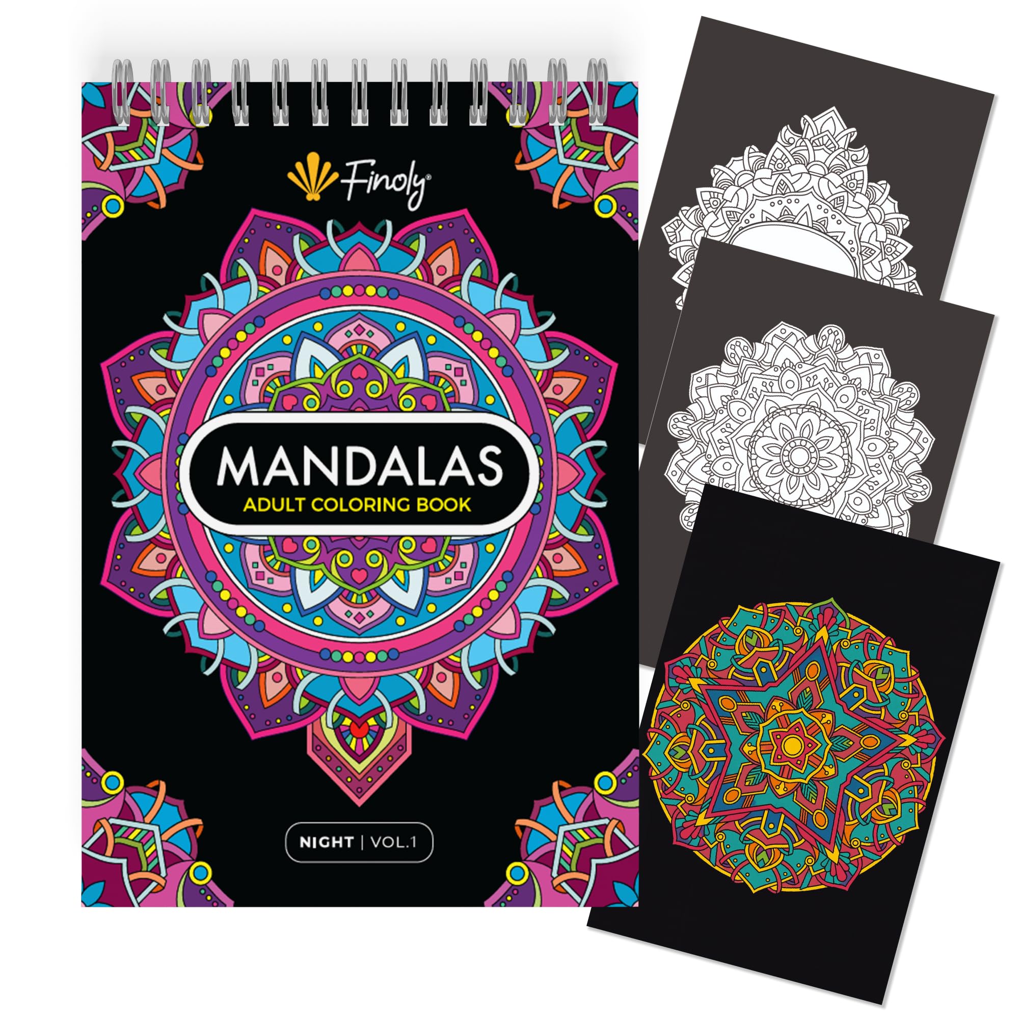 Finoly Mandala Colouring Book | Colouring Books for Adults | Mandalas for Coloring in A4 Size | Mandalas Colouring Books for Adults Premium Paper | Spiral Binding