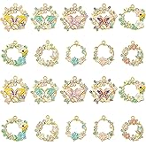 KitBeads 20Pcs 10 Styles Enamel Flower Butterfly Charms Rhinestone Wreath Animal Pendants for Bracelets Jewelry Making Necklaces Crafts Bulk