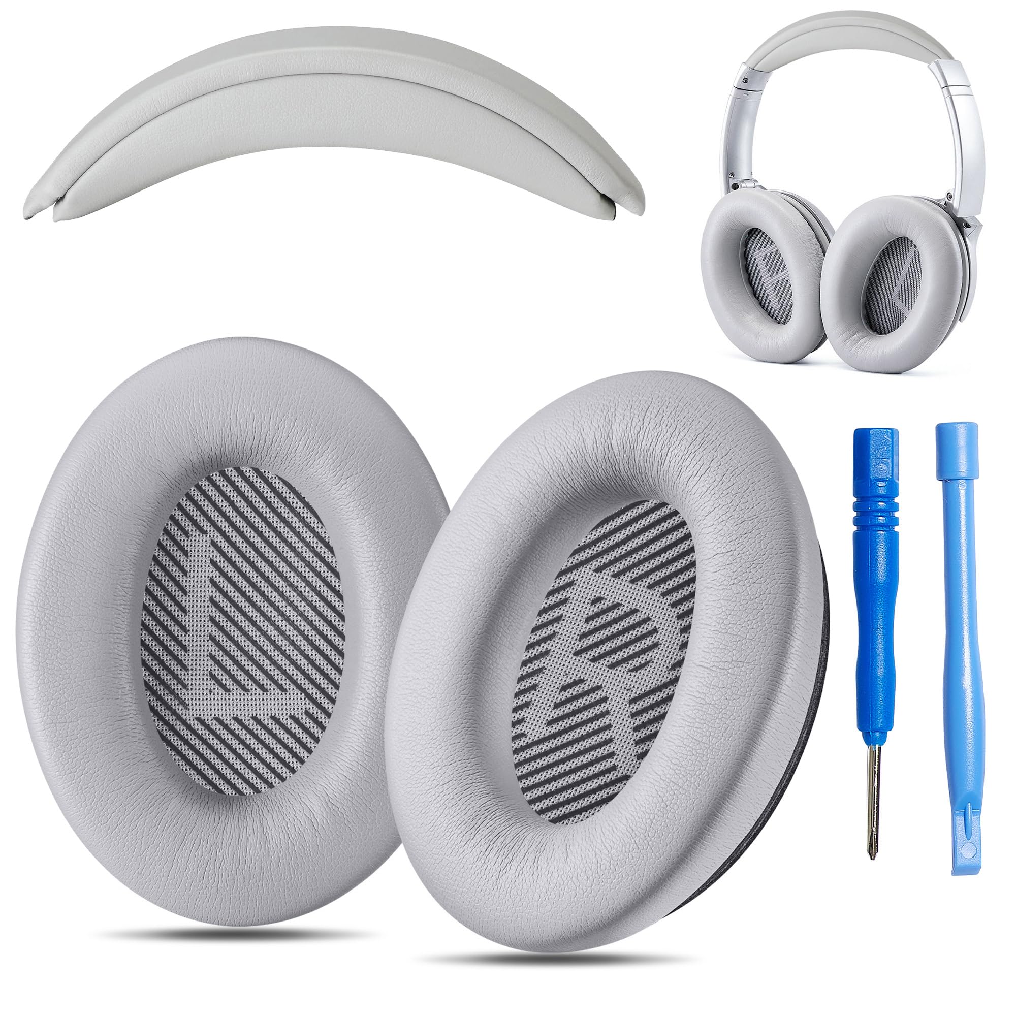 AHG Accessory House Global Replacement QC Ear Pad and Headband Pad Kit Cushion. Compatible with Bose QuietComfort (2023) QC45 QC35 QC35 II QC SC QC SE Wireless Noise Cancelling Headphones (Grey)