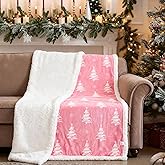Frienda Galentine Day Gift 50 x 60 Inch Valentine Sherpa Throw Blanket Fleece Thick Warm Winter Holiday Blanket Pink Valentine Fuzzy Fluffy Soft Cozy for Bed, Sofa, Cabin Decor(Christmas Tree Shaped)