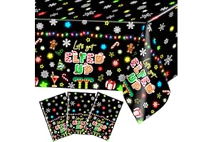 Avezano 3 Pcs Christmas Tablecloth Disposable Let's Get Elfed Up Table Cloth 108x54 inch Plastic Rectangular Christmas Party Table Cover