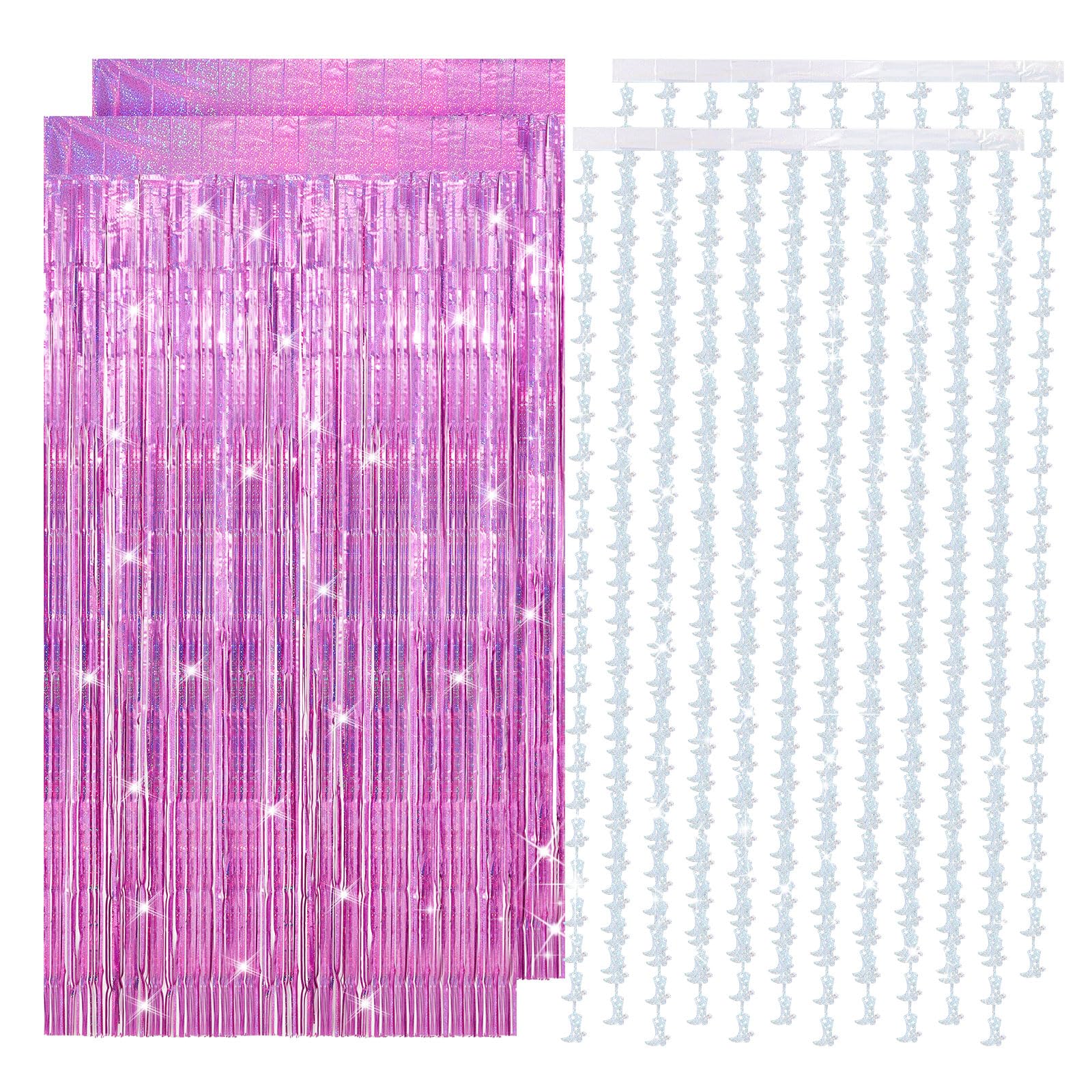 Photo 1 of Mindsoft 4 Pcs Cowgirl Party Decorations 2 Cowgirl Boot Metallic Tinsel Foil Fringe Curtains 2 Backdrop Curtain for Photo Birthday Bachelorette Wedding Disco Party Booth Decorations(Laser Pink)
