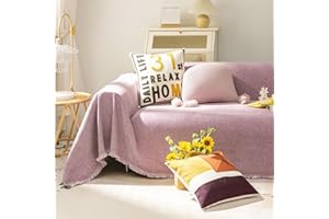 HANDONTIME Purple Sofa Seat Covers, Couch Covers for Sectional Sofa L Shape Chenille Couch Sofa Covers for Dogs Tassel Couch Cushion Covers Pet Couch Protector Washable Furniture Covers, 71" X118"
