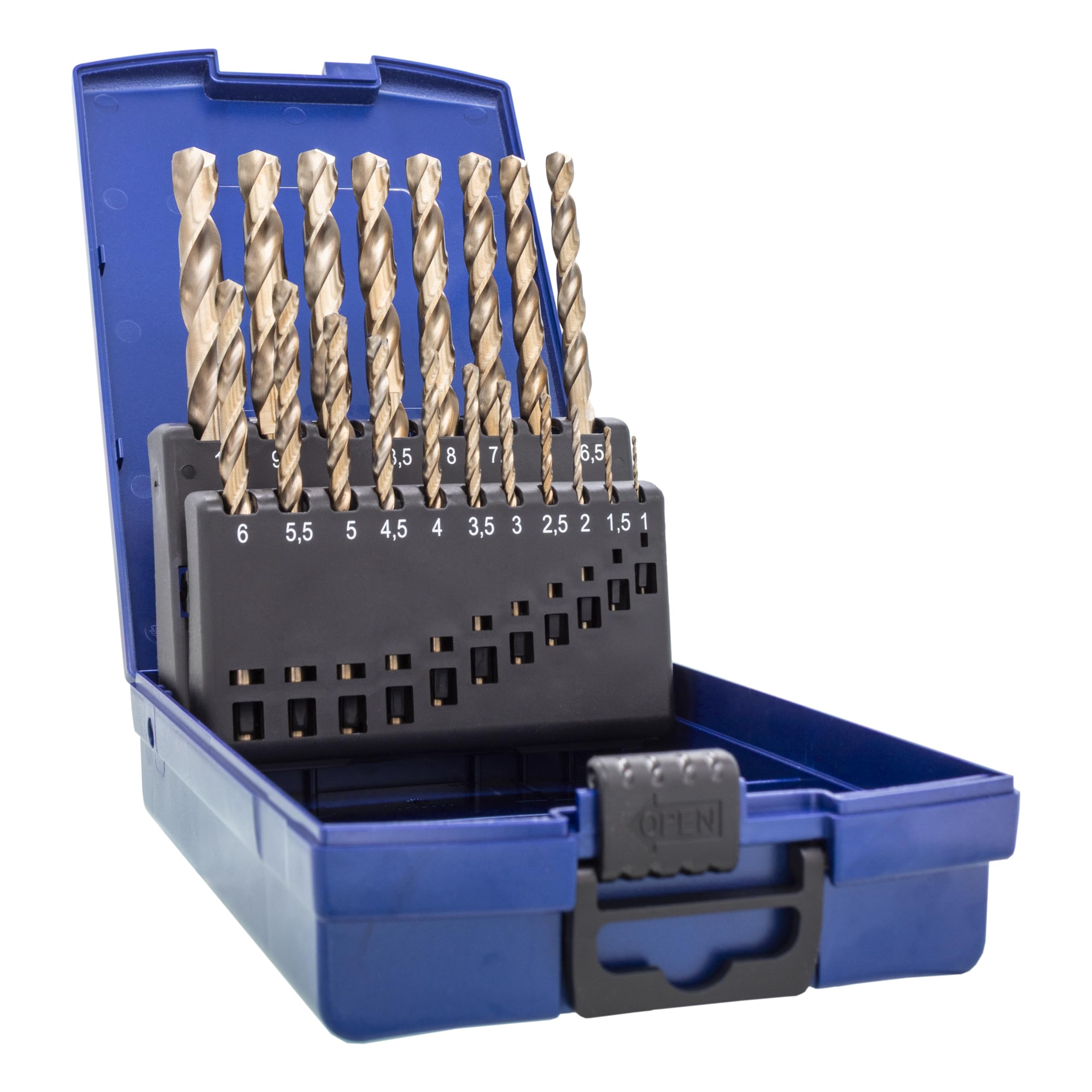 TJR® HSS-E M35 Cobalt Twist Drill Bit Set 19 Pieces 1-10mm 0.5mm Steps Self-Centering Metal Drill Bit DIN 338 Type N 135°