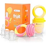 NatureBond Baby Food Feeder / Fruit Feeder Pacifier (2 PCs) - Infant Teething Toy Nibbler Teether and Silicone Food Pouches in Appetite Stimulating Colors | Includes 6 PCs All Sizes Silicone Sacs