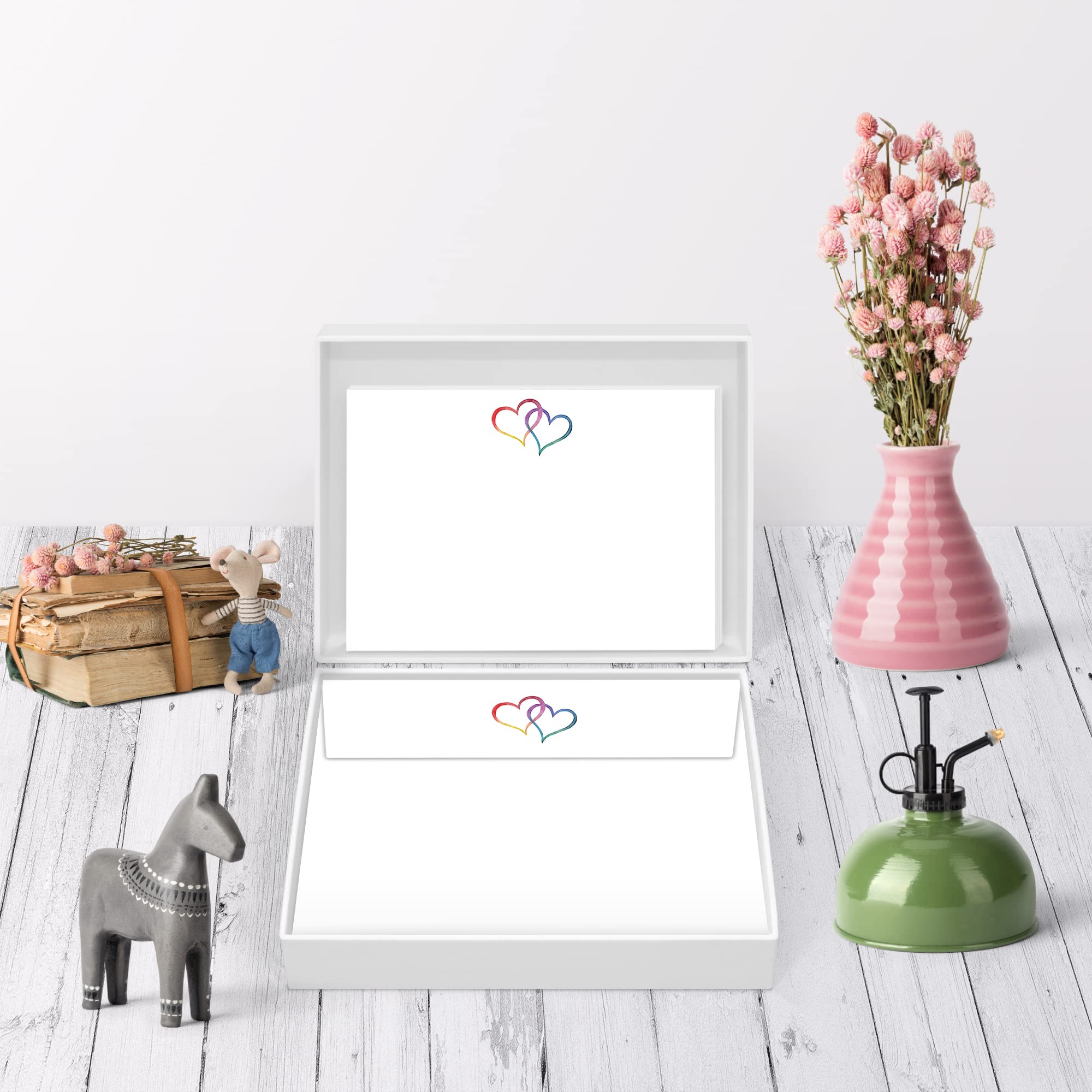 Me Loovely Rainbow Love Heart Flat Notecard & Envelopes Sets Stationery Correspondence Card Writing Supplies for Home Office & School | Christmas Gifts (A6 Size, Pack of 20)