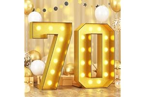 PAEYEQ Light Up Numbers 70, 4FT Light Up Numbers Number 70 Marquee Gold Large Light Up Numbers Mosaic Numbers for 70th Birthday, Giant Light Up Numbers Pre-Cut Foam Board Kit for Graduation Anniversary Party