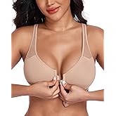 DotVol Women's Front Closure Unlined Underwire Racerback Full Coverage Plunge Everyday Bra