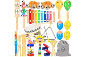 Ehome Musical Instruments Toys for Toddlers 1-3, Baby Kids Musical Instruments, Wooden Percussion Instruments Preschool Educational Musical Toys Set for Boys and Girls Gifts with Storage Bag