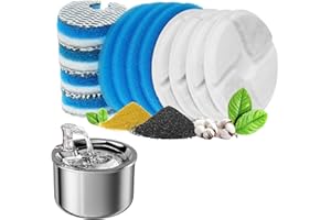 Homtyler Stainless Steel Cat Water Fountain Filters 4 Pack Cat Fountain Filter Replacement, 3 Triple Filtration System, Activated Carbon Filters for 67oz/2L Automatic Pet Fountain Filter
