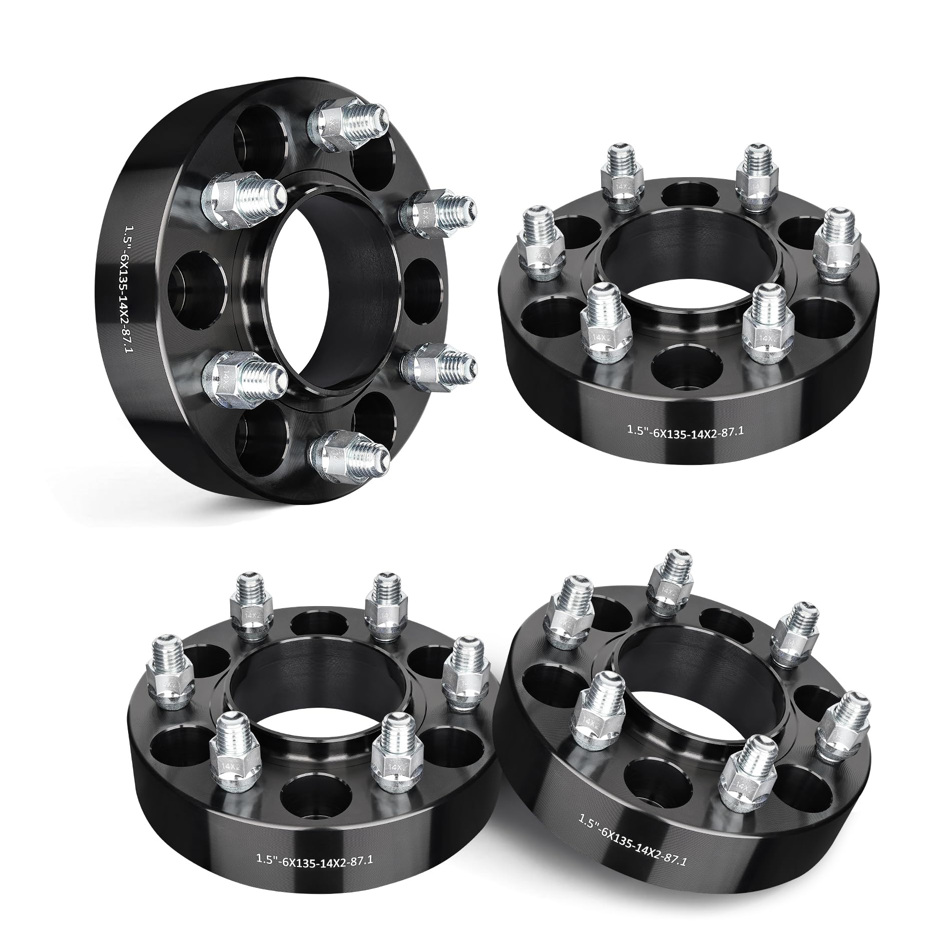 EVIL ENERGY Espaciadores de rueda 6x135 de 1,5 pulgadas compatibles con Ford Expedition F150 2004-2014, 6x135 mm Hubcentric con labio 6 lengüetas 87,1 mm Diámetro del cubo M14x2 pernos Espaciador de rueda negro