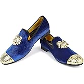 XQWFH Mens Velvet Loafers Shoes Spiked Dress Shoes with Gold Buckle for Wedding Party Dancing Metallic Slip on Glitter Fashion Prom Shoes