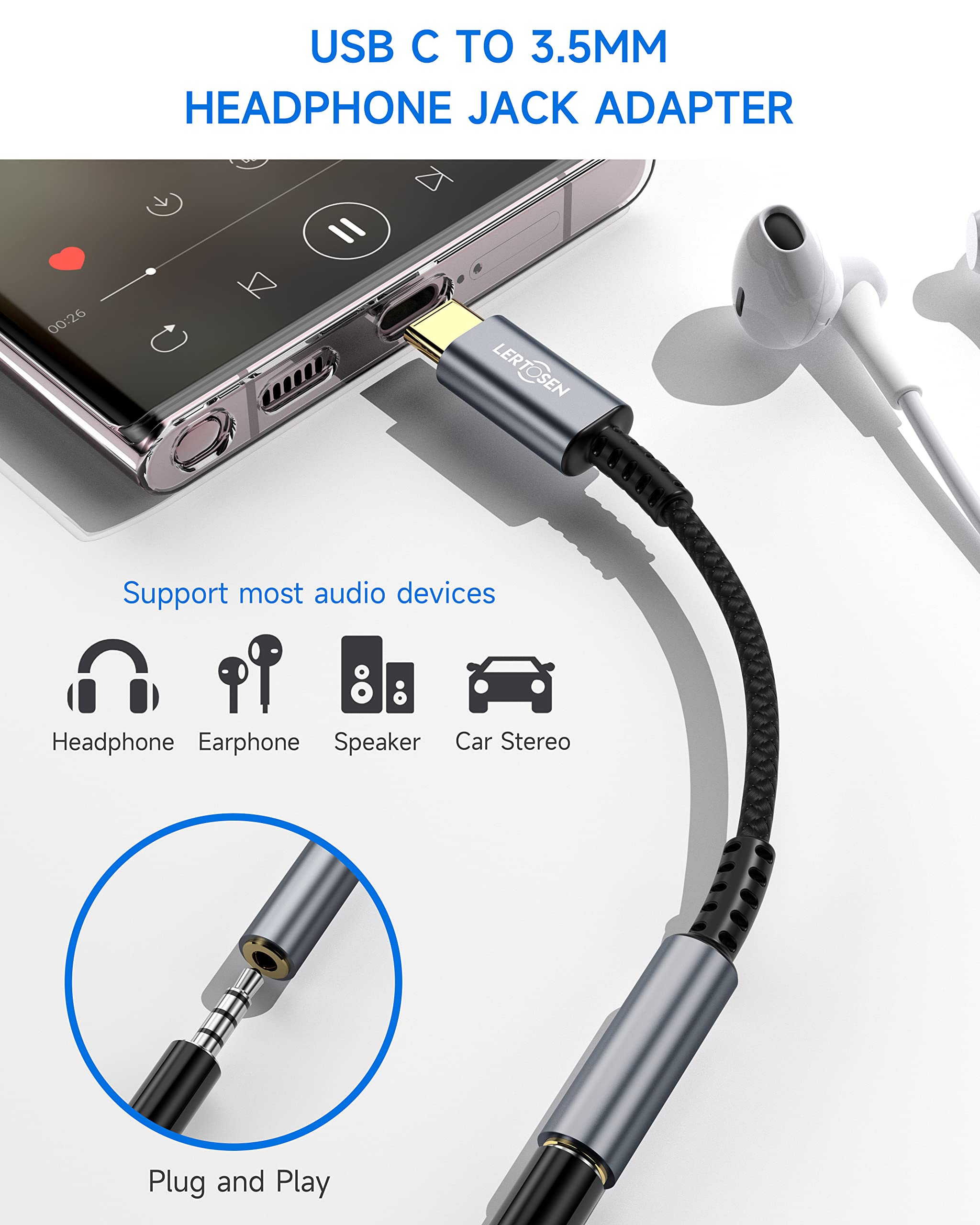 USB Type C to 3.5mm Female Headphone Jack Adapter, USB C to Aux Audio Dongle Cable Cord for iPhone 15/16/16 Pro Max/16 Pro/16 Plus,Galaxy S24/S23/S22/S21 Ultra,iPad Pro,Pixel