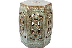 VWPEYY FMFT Decorative Ceramic Garden Stool, Chinese-Style Kiln Variable-Glazed Hexagonal Hollow Porcelain Drum Stool, Suitable for Living Room, Terrace, Garden, Etc, Onecolor