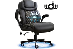 BLISNEST Office Chair, Big and Tall Executive Chairs with Lumbar Support for Back Pain, Breathable Leather Desk Computer Chair with Adjustable Flip-up Armrests, Wide Cushion Swivel Home Office Chair