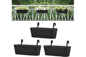 Mkono Metal Railing Planter Box 15.7 Inches 3 Pack Balcony Hanging Planter for Outdoor Plants with Detachable Hooks and Drain Holes Fence Planters for Any Balcony, Porch or Deck (3, Medium)
