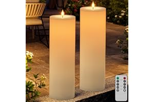 Outdoor Candles with Timer Waterproof 14" x 4" Large Flameless Pillar Candles Battery Operated LED Candles Flickering with Re