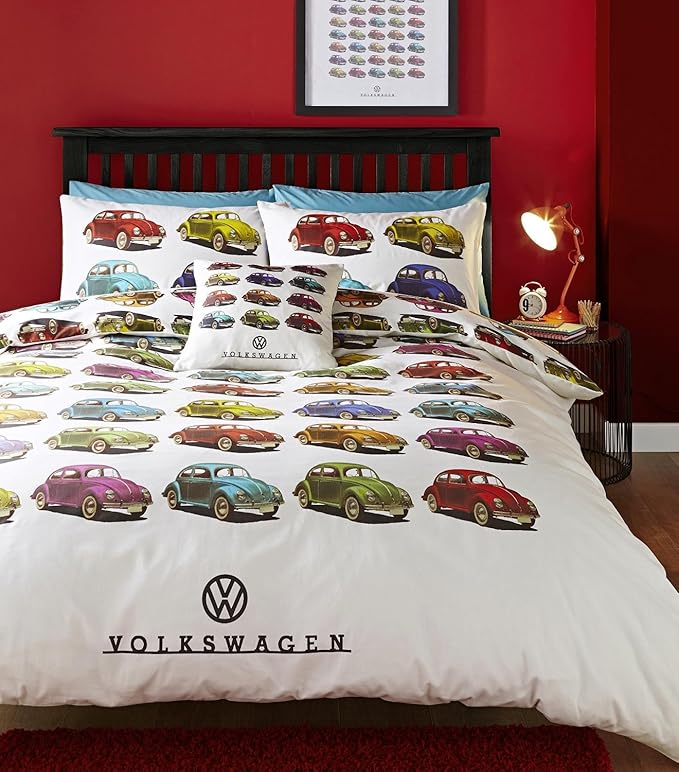 title=Volkswagen Beetle-Trapunta per Letto King-Size, Copripiumino e 2 federe, Motivo