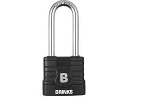 BRINKS - 44mm Commercial Laminated Steel Weather Resistant Padlock with 2 3/8” Shackle - TPE Wrapped and Hardened Boron Steel Shackle