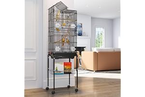 YITAHOME 62 inch Metal Bird Cage, Large Parakeet Cages for Parrot, Cockatiel, Lovebird, Pigeon with Roof Top, Rolling Stand a
