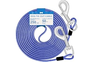 MOOONGEM Dog Tie Out Cable, 15/25/50 FT Dog Lead Up to 250 Pounds Dog Leashes for Large Dogs Heavy Duty, Dog Runner for Yard Outdoor and Camping, Blue, 50FT