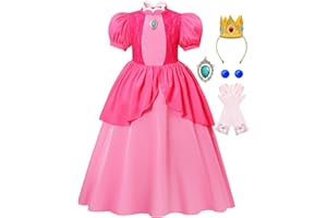 BOMLY Princess Peach Costume Dress Girls Kids Halloween Cosplay Costumes with Accessories for Toddlers 3t 4t
