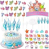 Guiqulai 54 Pcs Axolotl Cake Toppers Axolotl Cake Decorations with Mini Resin Sea Animals for DIY Birthday Cake Decorations Supplies