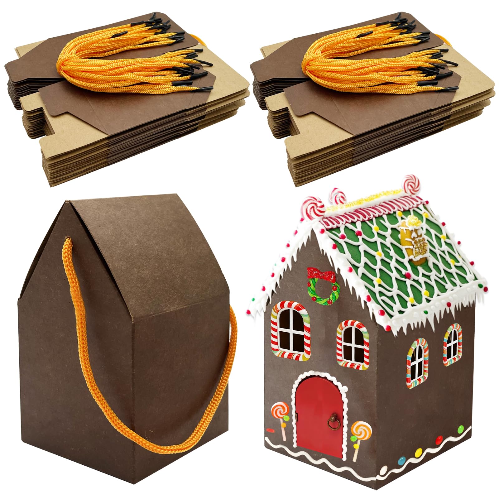 Photo 1 of CIEOVO 50Pcs Christmas Gingerbread House Kit, Cardboard House-Shaped Cookie Gift Boxes with Ropes for DIY Crafts Holiday Party Favors Bulk Supplies