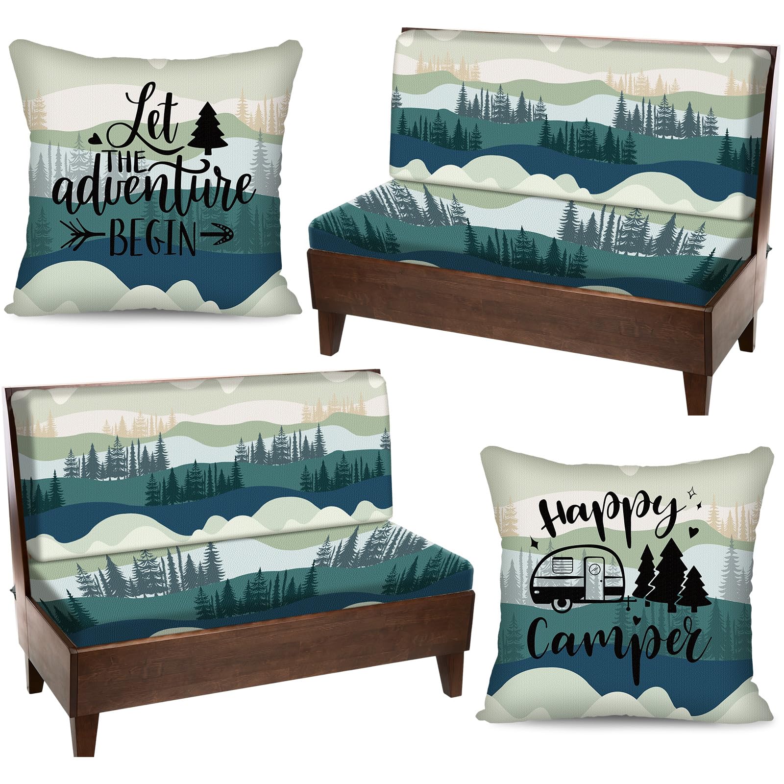Photo 1 of HunnmingRe 2 Set Rv Dinette Cushion Covers Stretch Washable Rv Cushion Slipcove Replacement for Camper Car Bench, 2 Pillowcase, 2 Backrest and 2 Bench Covers (Mountain Landscape)