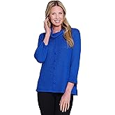 MULTIPLES Women's 3/4 Sleeve Cowl Collar Faux Button Front Top