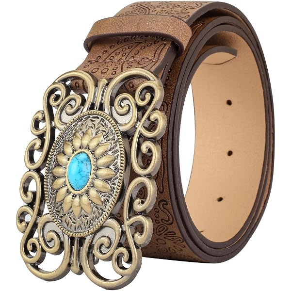 8553 Women Western Wide Leather Belt Vintage Boho Waist For Dresses Amztown Western Belts for Women, Vintage Leather Belts Boho  main image 2