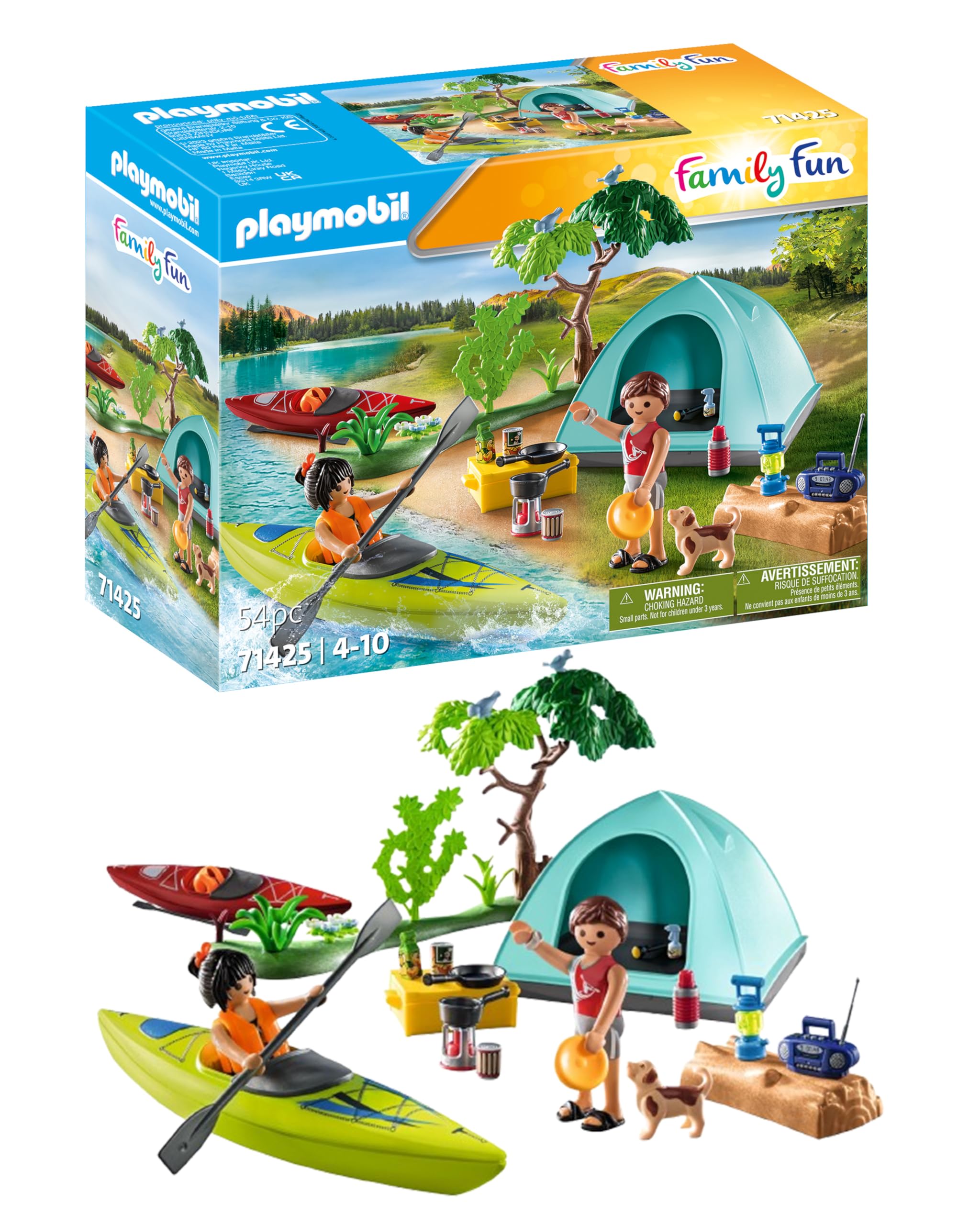 Playmobil 71425 Family Fun Campsite with Campfire, exciting outdoor adventure at the campsite, canoeing and campfires, fun imaginative role-play, playsets suitable for children ages 4+
