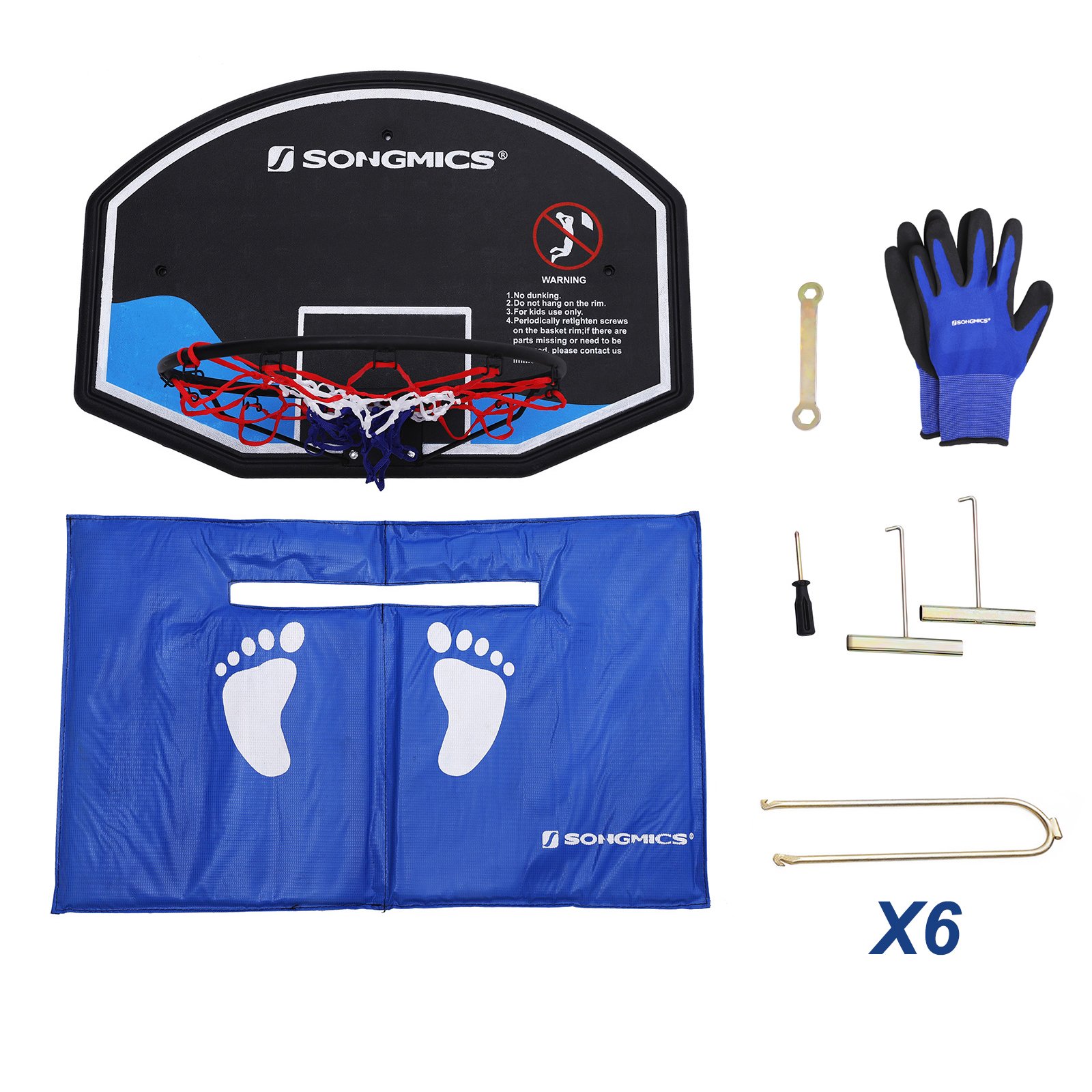 SONGMICS Outdoor Trampoline for Kids with Basketball Hoop and Backboard Enclosure Net Jumping Mat and Safety Spring Cover TÜV Rheinland Certificated According to ASTM and GS Standard Blue