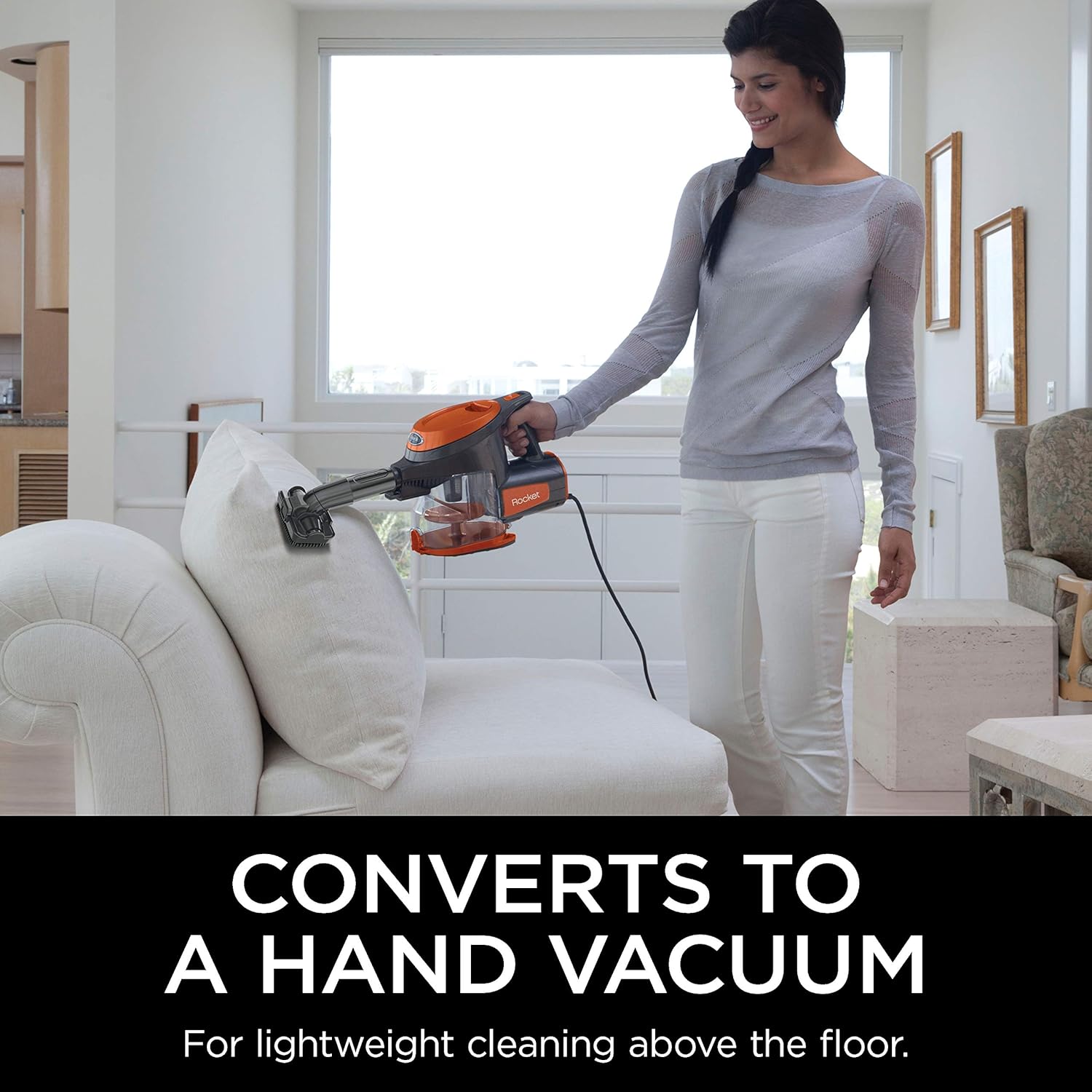 Shark Rocket Corded Bagless Stick Vacuum for Carpet and Hard Floor Cleaning with Swivel Steering (HV302), Gray/Orange - Upright Vacuums