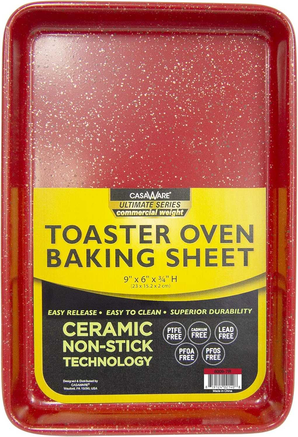 casaWare 9 x 6 x 0.75-Inch Toaster Oven Ultimate Series Commercial Weight Ceramic Non-Stick Coating Baking Pan (Red Granite)