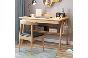 Desk with 2 Drawers and Storage Space,Modern Simple Solid Wood Desk,Work Station,Home Office Desk (47 inches,Natural)
