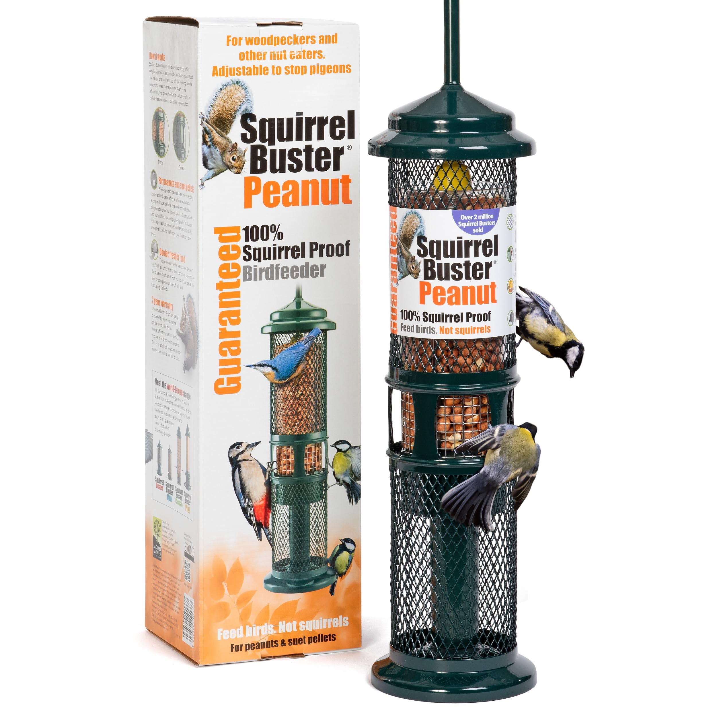 Squirrel-proof Bird Feeder for Small Birds - Jacobi Jayne Squirrel Buster Peanut – Pigeon Proof Metal Bird Peanut Feeds for Wild Birds – Easy Clean Hanging Bird Feeder for Garden Birds