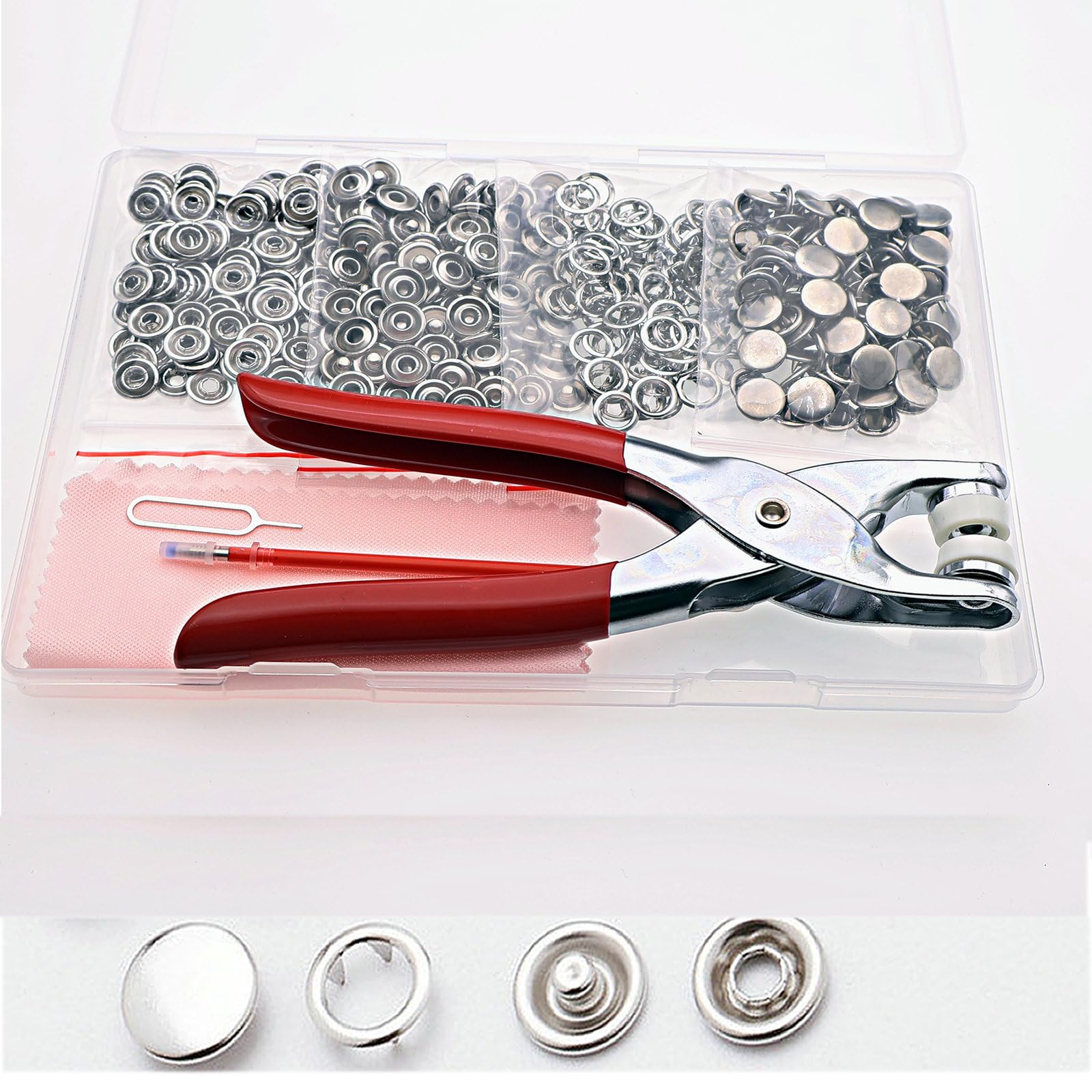 Photo 1 of 100 Sets Snap Buttons Kit, Fabric Clothing Snaps No Sewing, with Snap Pliers for Metal Snaps, Press Studs Snap Fasteners Tool Kit for DIY Sewing Crafts, 9.5MM