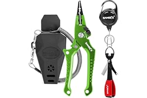SAMSFX Aluminum Fishing Pliers Hook Remover Braid Line Cutter with Coiled Lanyard, Fly Fishing Knot Tying Tool & Retractors
