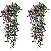 VDVST Artificial Hanging Flowers for Outdoors, 2 Pcs UV Resistant Artificial Outdoor Flowers, Not-Fading Fake Hanging Plant for Outdoor Planters for Home Garden Porch Yard Decor,Double Fuchsia