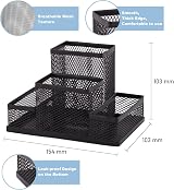D.RECT Mesh Desk Organiser 4-Compartment Pen Memo Holder Black 103x154x103mm view 3