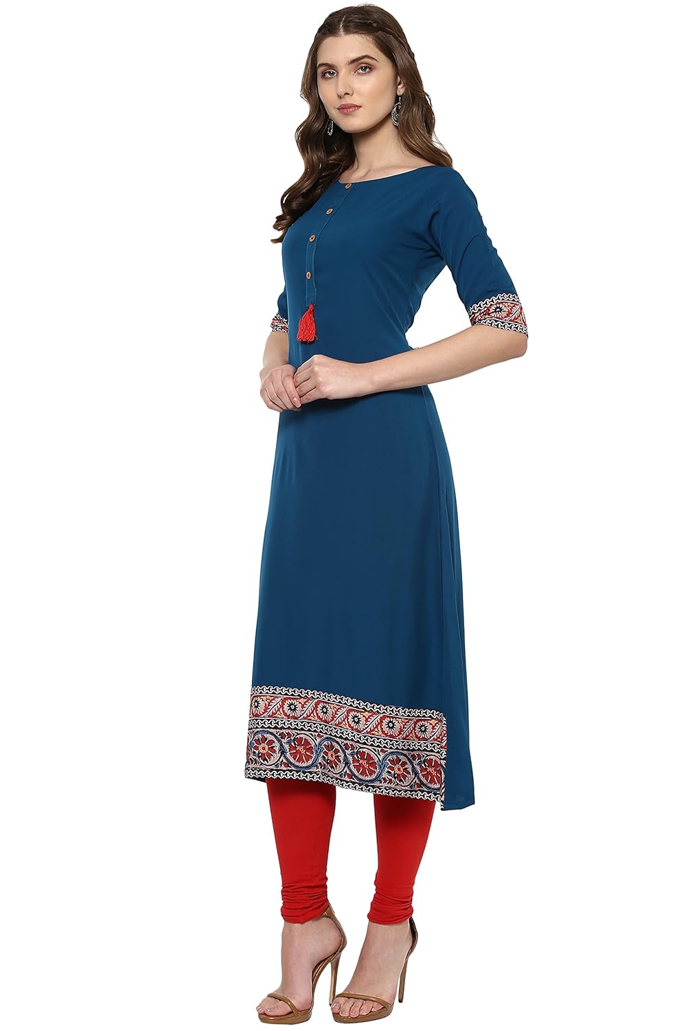 janasya women's polyester crepe a-line kurta