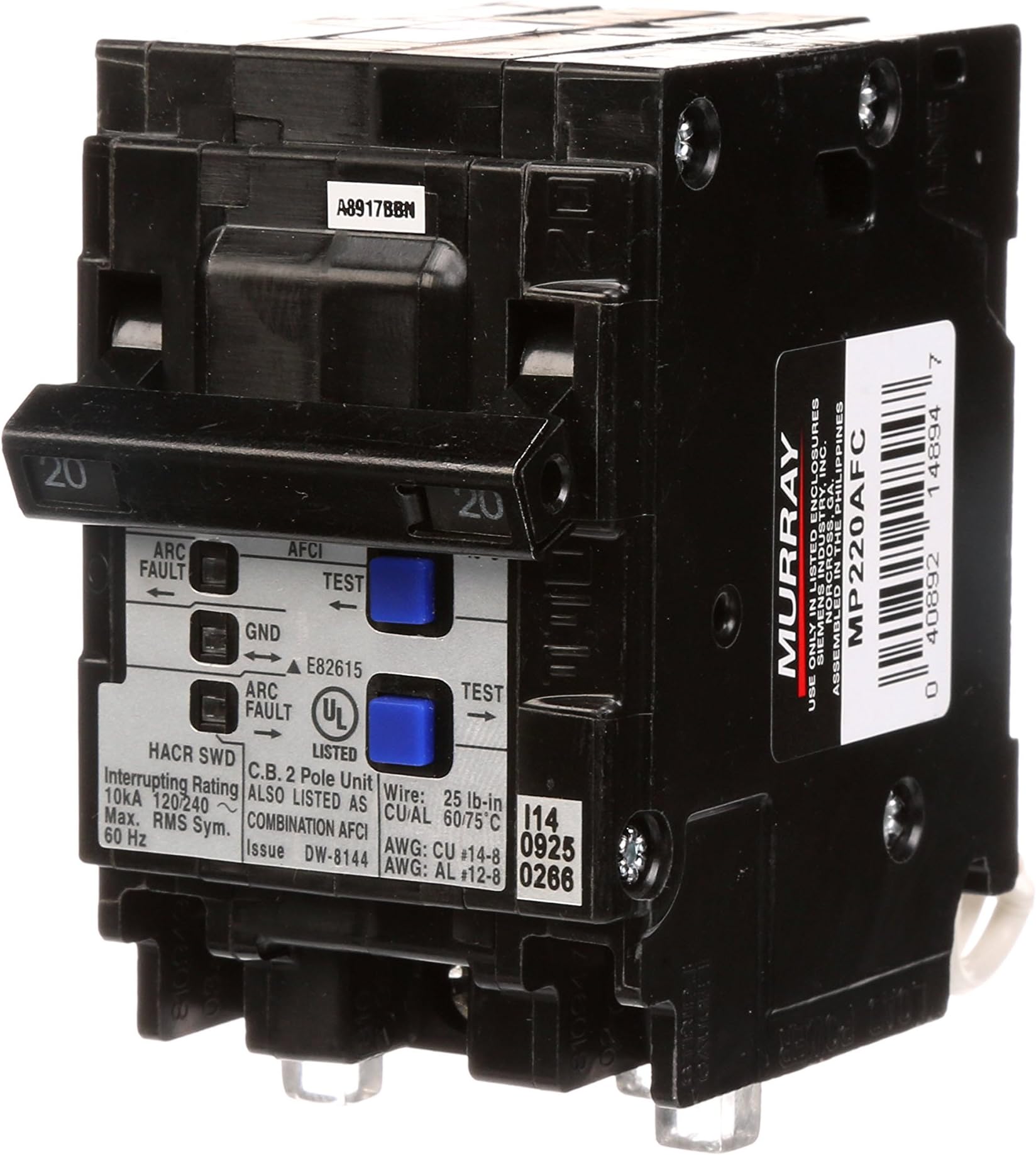 MurrayMP220AFC 20-Amp 2 Pole 120-Volt Combination Type Arc Fault Circuit Interrupter