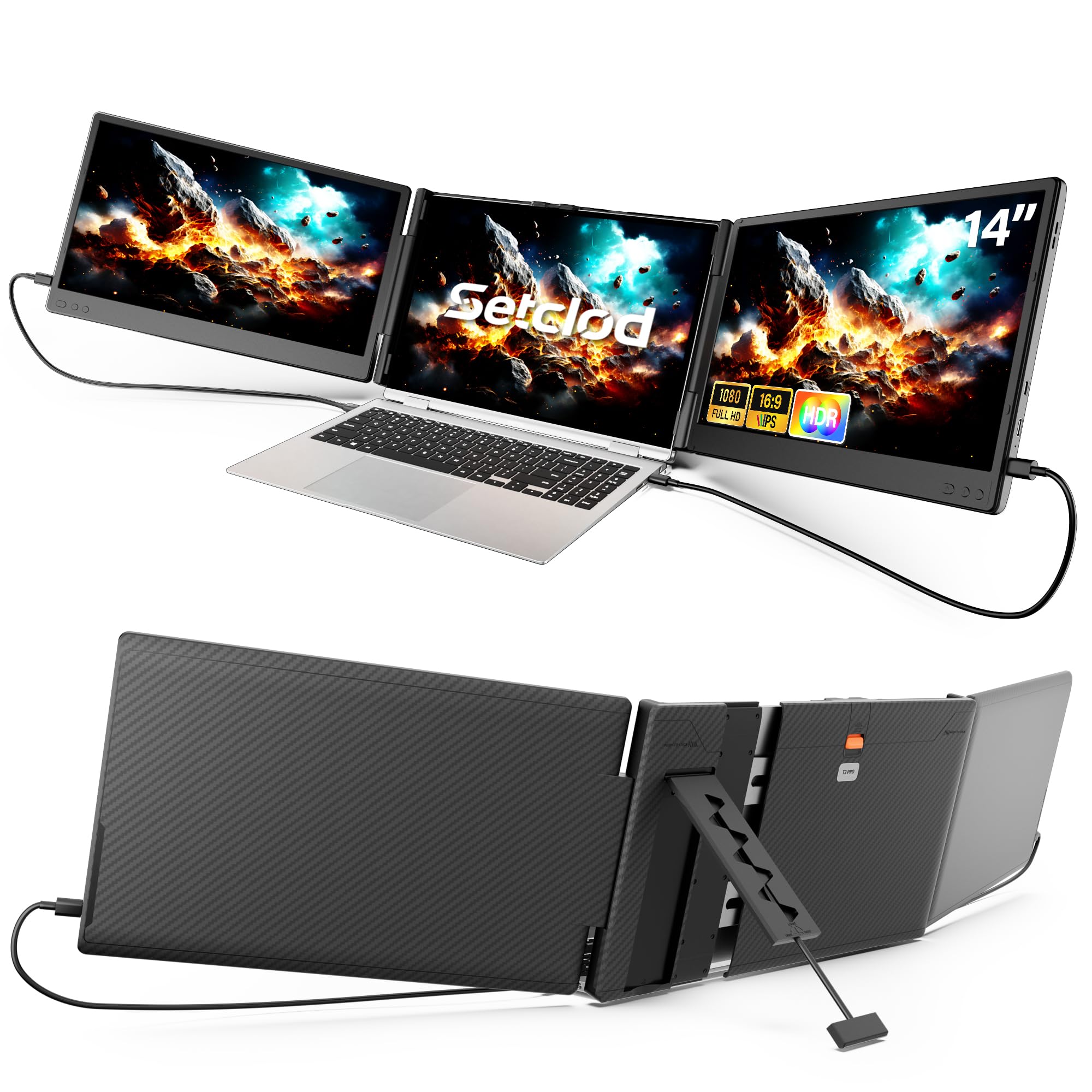 Setclod Upgraded Laptop Screen Extender Monitor Portable, 14.1" 1080P FHD IPS Screen, Monitor Extender for Laptop, Fit for 13-17", Plug & Play Compatiable with Windows/Mac/Chrome/Android