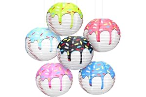 Baquler 6 Pcs Ice Cream Drip Baseball Paper Lanterns 8 Inch Ice Cream Drip Floating Lanterns Hanging Round Donut Theme Decor 