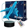 FULLOSUN Aircraft Airplane 3D Night Light Kids Bedside Lamp 16 Colors Changing with Remote Control Xmas Halloween Birthday Gift for Child Baby Boy